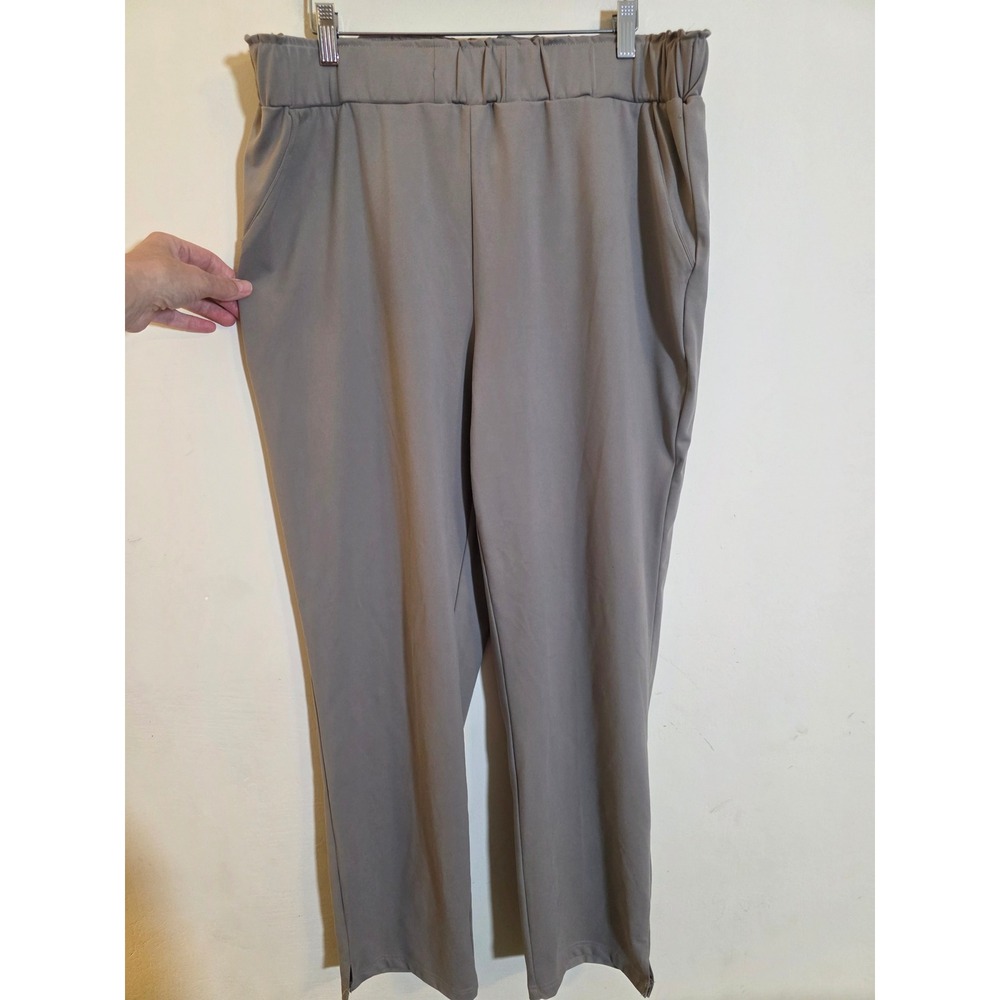 Joie Taupe Grey Elastic Waist Tapered Leg Pull On Pants XL High Rise Slit Pocket
